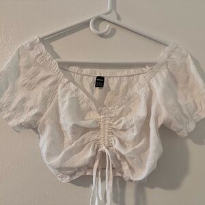 SHEIN White Textured Ruched Crop Top